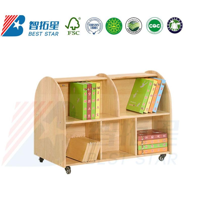 Kids Double Side Bookcase Book Shelf, Kindergarten and Preschool Furniture, Playroom Furniture, School Library Book Rack, Wood Display Child Storage Book Shelf