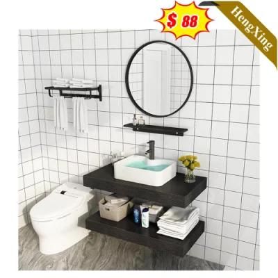 Modern Style Wooden Black Color Wash Basin Double-Deck Bathroom Storage Cabinet with Mirror