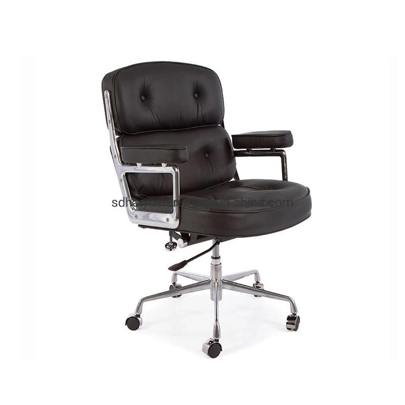 Genuine Leather Style Office Chair with Aluminum Alloy Base and Frame White