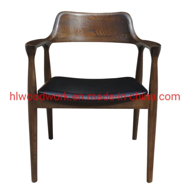 High Quality Hot Selling Modern Design Furniture Dining Chair Oak Wood Walnut Color Black PU Cushion Wooden Chair Furniture Dining Chair