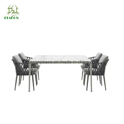 Outdoor Modern Retro Dining Aluminum Table Rope Weaving Chair Set Outdoor Furniture Set