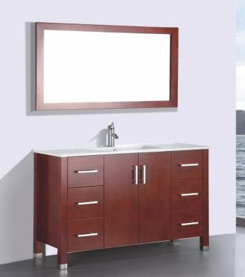 Red Brown Floor Mounted Solid Wood Bathroom Vanity