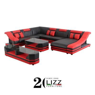 LED Home Furniture Set Lounge Suite Living Room Genuine Leather Modern Smart Sofa