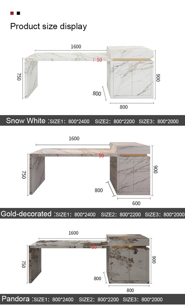 Modern Style Gold-Decorated Marble Rock Beam Dining Table with Cabinet