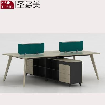 Modern Minimalist Office Furniture with Two Support Cabinets Four-Person Desk