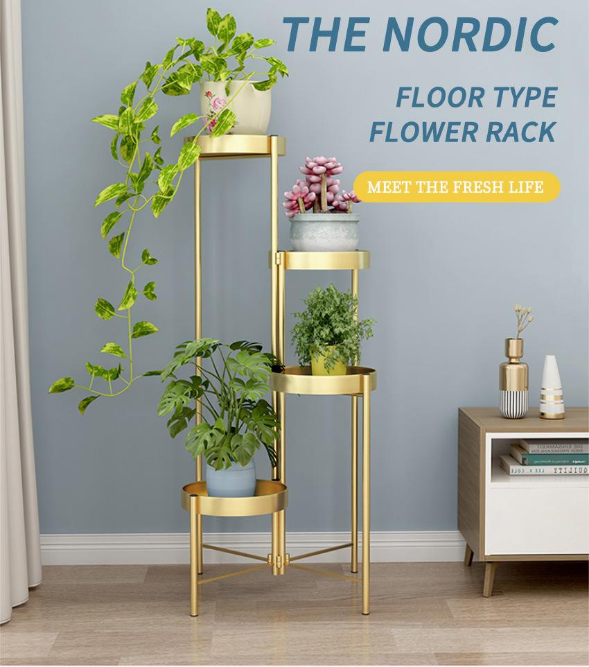 Modern Iron Golden Marble Flower Rack Luxury Balcony Multi-Layer Flower Shelf Stand
