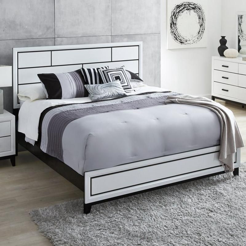 Nova Modern Geometric Design White and Bed Finish Wooden Bed