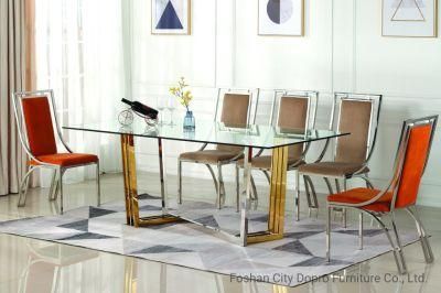 Premium Design Mixed Color Stainless Steel Dining Table with Glass Top