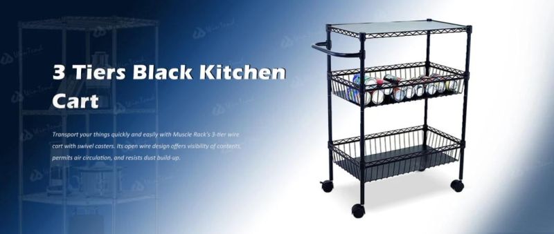 Hotel Kitchen 3 Tiers Black Utility Trolley Chrome Wire Cart