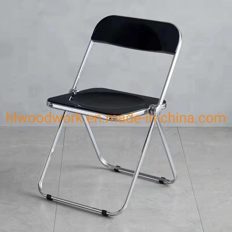 Modern Transparent Black Folding Chair PC Plastic Living Room Chair Chrome Frame Office Bar Dining Leisure Banquet Wedding Meeting Chair Plastic Dining Chair