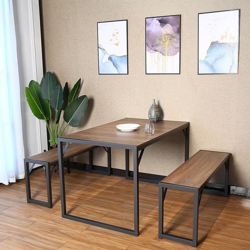 Modern Studio Collection Soho Dining Table with Two Benches, Wooden Dining Table Sets