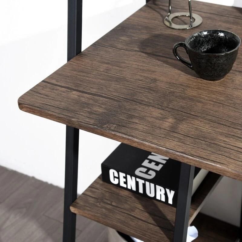 Durable Small Space Home Workstation Modern PC Laptop Study Writing Table Compact Brown Office Desk with Storage Shelf