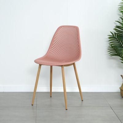 Hot Sale Fashion Restaurant Modern Cafe Hotel Plastic Dining Chair with Wooden Effect Metal Legs