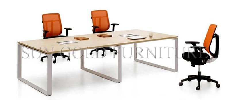 China Modern Office Furniture 6 Seats Steel Legs Conference Table with Chairs (SZ-MT020)