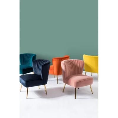 MID Century Minimalist Modern Upholstered Luxury Cheap Single Home Metal Legs Velvet Pink Accent Chair