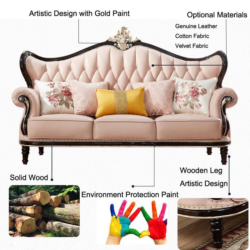 Wood Carved Modern Leather Sofa Set From Foshan Sofa Furniture Factory