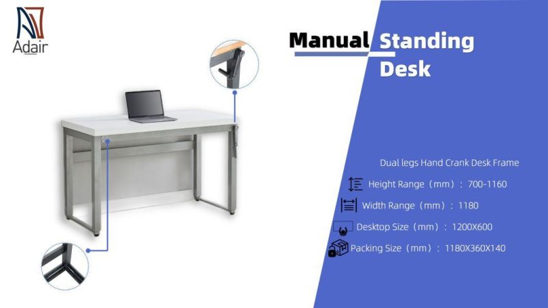 Manual Height Adjustable Standing Desk Frame Hand Crank Adjustable Table with Office Furniture