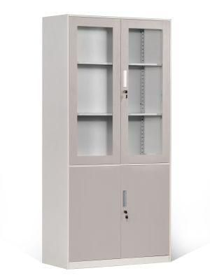 Half Glass Metal Cupboard Swing Door Storage Cabinet
