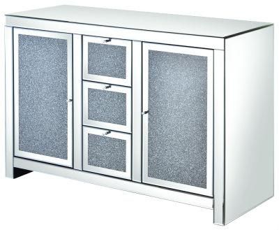 Diamond Crushed Sliver Glass Cabinet Mirrored Furniture for Living Room