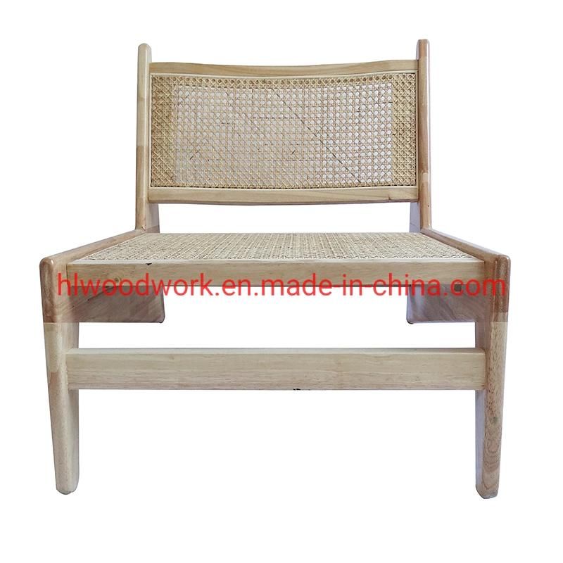 Rattan Leisure Chair Rubber Wood Frame Natural Color Living Room Chair Resteraunt Furniture