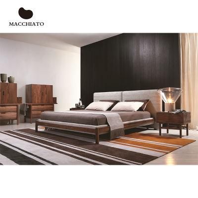 Foshan Factory Wholesale Price Italian Style Modern Home Furniture Hotel Bedroom Walnut Frame Bed High Class Villa Fabric King Size Bed