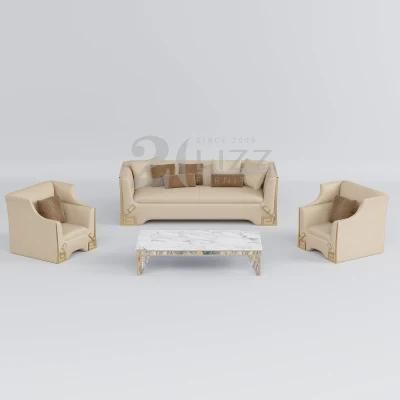 Modular Nordic Premium Geniue Leather Home Hotel Living Room Sofa Furniture with Metal Decor