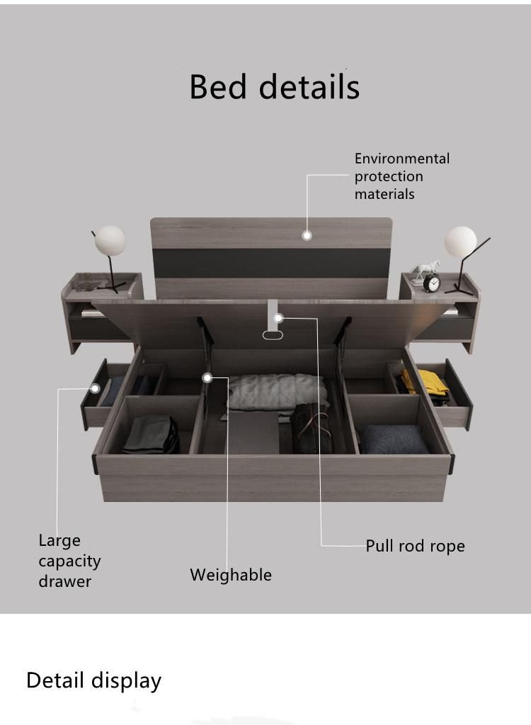 Log Color Modern Design PU Leather Backrest Bedroom Home Furniture Wooden King Double Size Beds