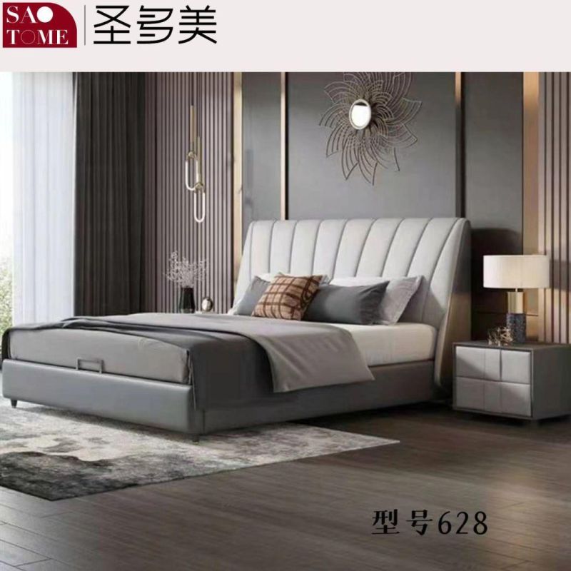 Modern Bedroom Furniture Steel Wooden Frame King Leather Home Bed