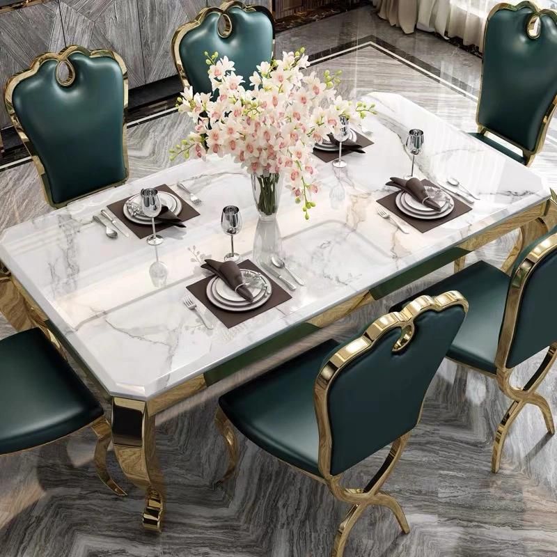 Stainless Steel Dining Table and Chair Luxury Modern Marble Dining Table Set