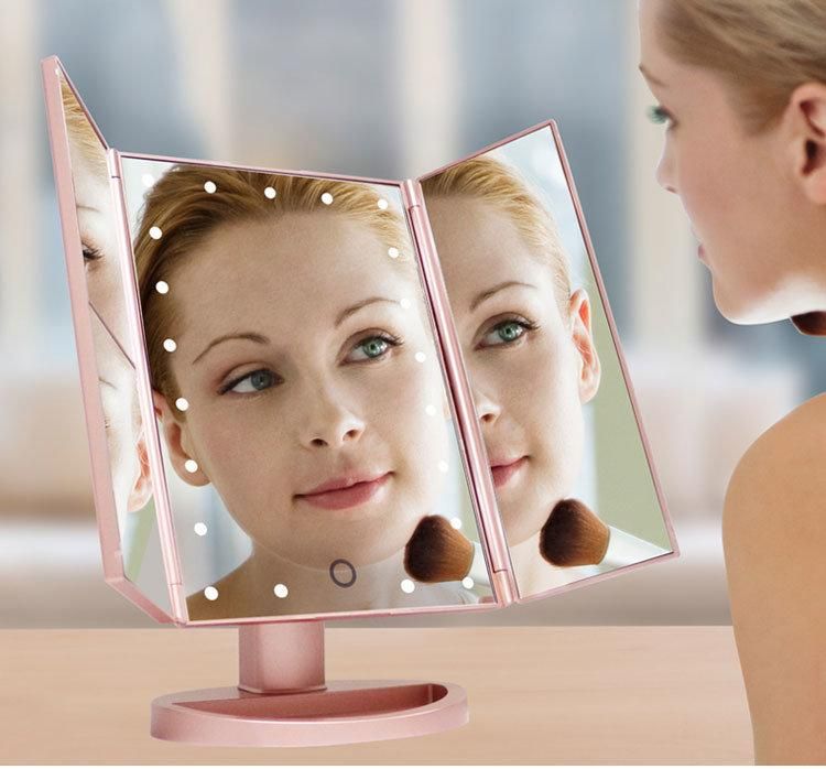 Top-Rank Selling Trifold LED Makeup Dimmable Brightness Standing Mirror for Home Decorations