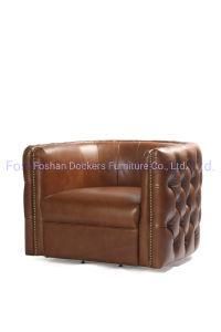 Home Furniture Vintage Style Single Genuine Full Leather Living Room Luxury Italy Chinese Wholesale Sofa