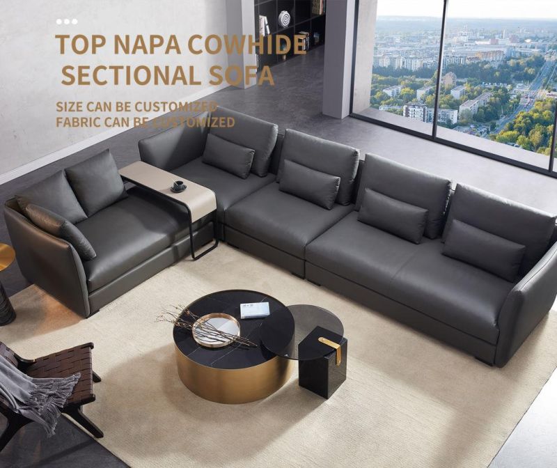 Modern Top Napa Cowhide Home Hotel Fabric Sofa Set Sectional Sofa L Shape Customize Furniture
