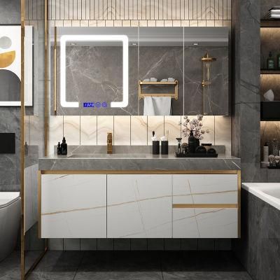 Modern Hotel Furniture Storage Wall LED Mirror Wood Bathroom Cabinet
