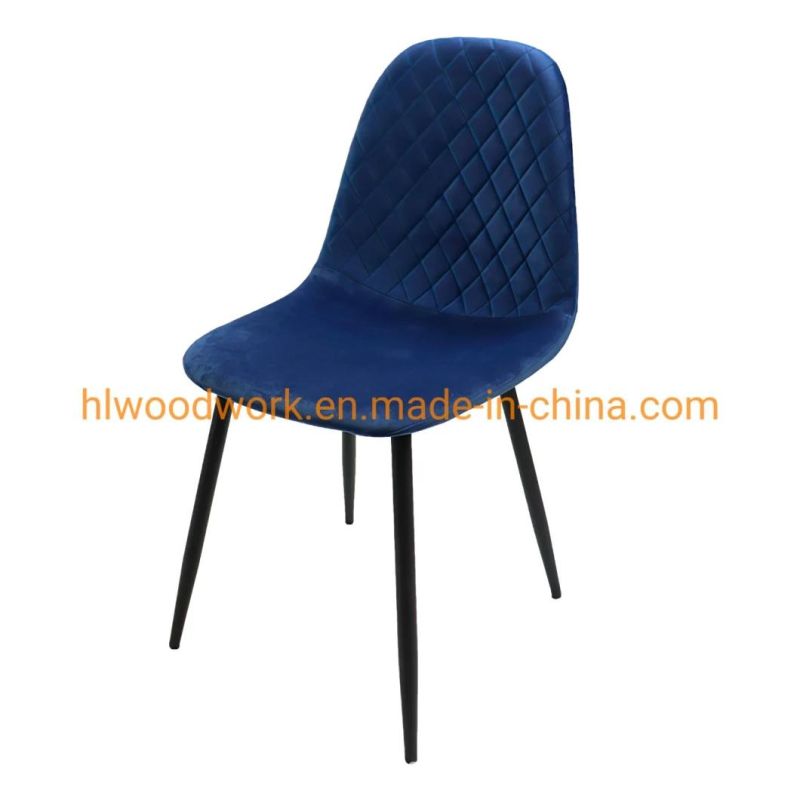 Factory Manufacturer New Design Dining Room Furniture Modern Restaurant Comfortable Sedie Accent Metal Legs Blue Dining Room Velours Chair