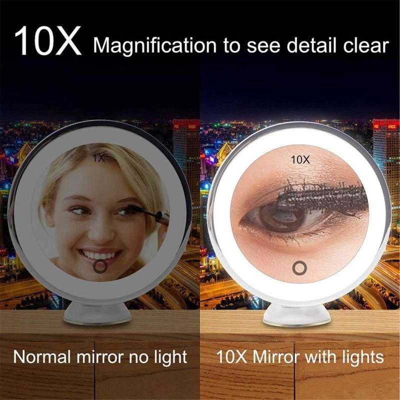 Espejo LED 10X Magnifying Suction Cup Lighted Makeup Mirror with Touch
