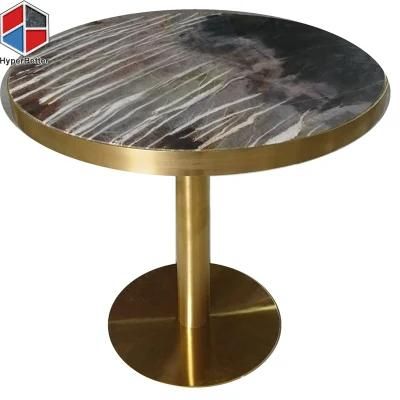 OEM 4 Person Round Dinner Table Marble Grey for Restaurant