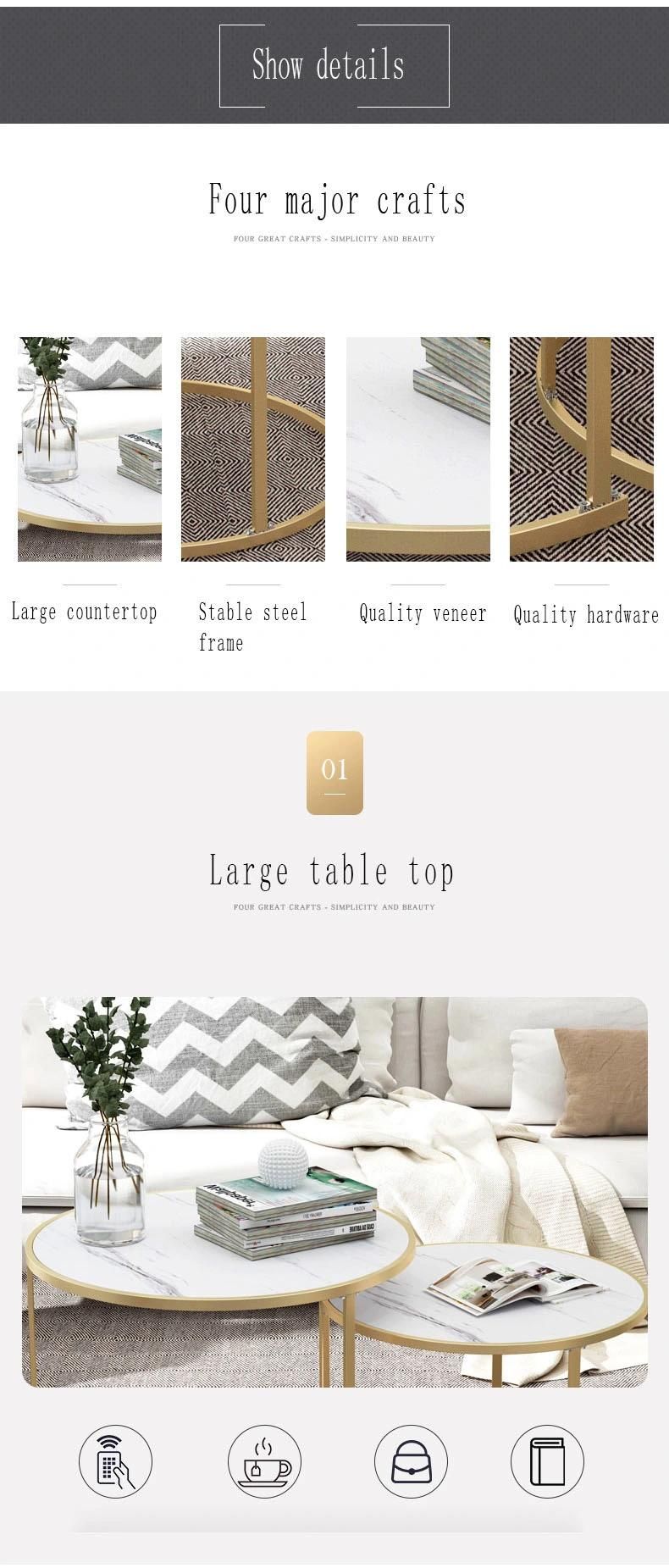 Iron Art Simple Round Slate Coffee Table Tea Table Nordic Living Room Home Marble Tea Table