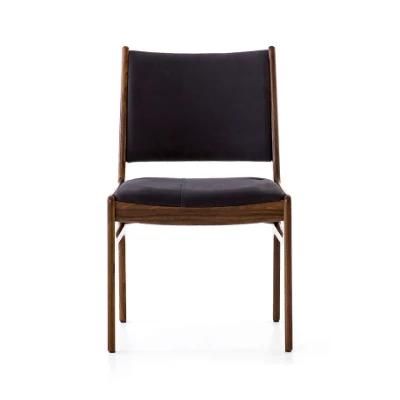 Furniture Modern Fashion Shell Leather Upholstered Black Lacquer Leg Dining Chair
