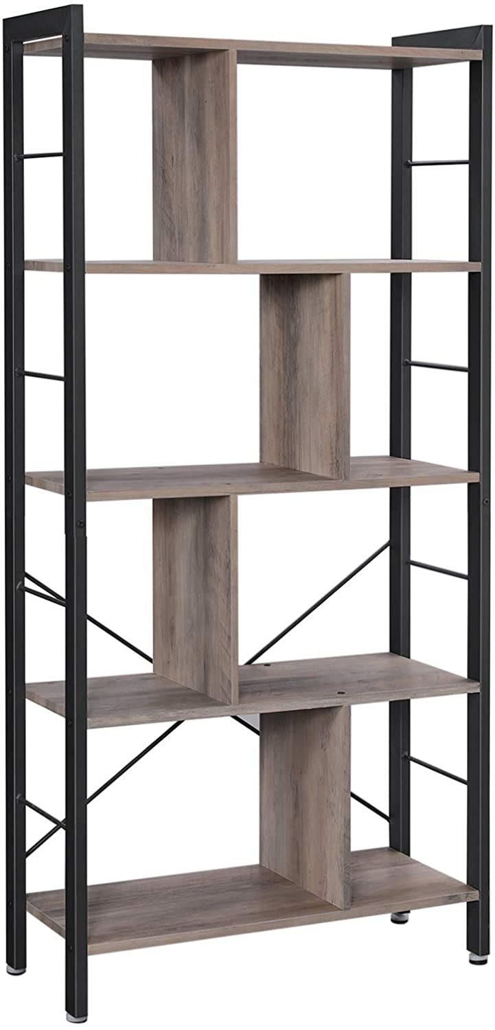 Iron Wood Bookshelves Furniture Industrial Shelving Display Rack Vintage Book Shelf Ladder Wooden 5 Tier Bookshelf