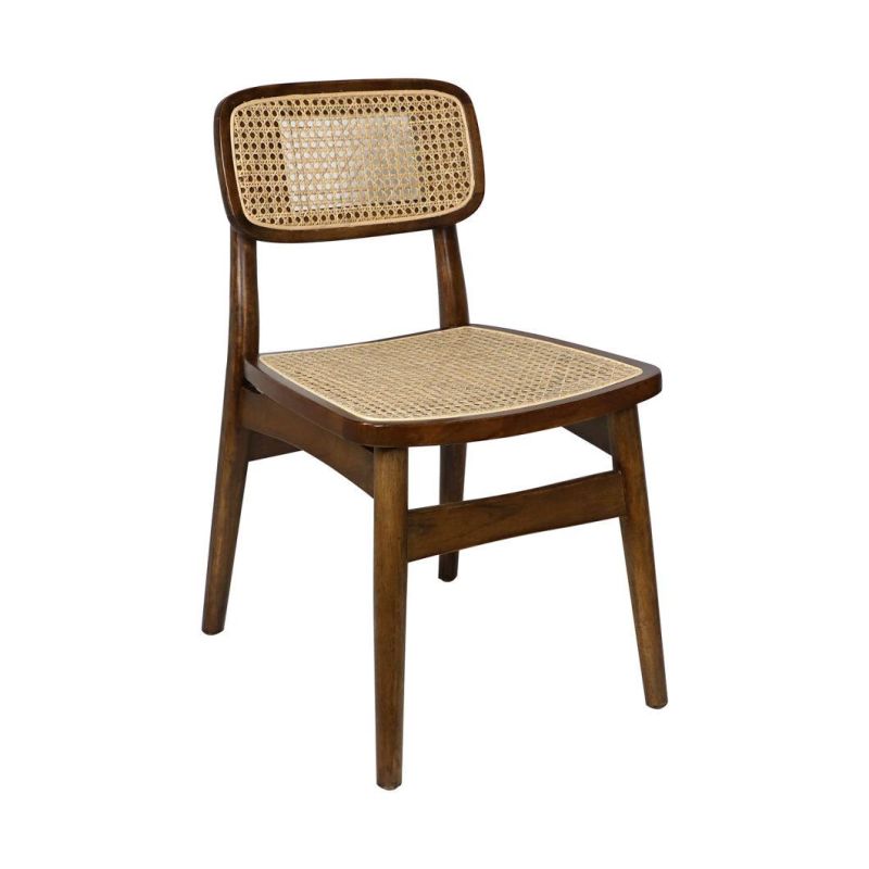 Nordic Teak Wood Knock Down Pierre Jeanneret Cane Wicker Rattan Dining Chair