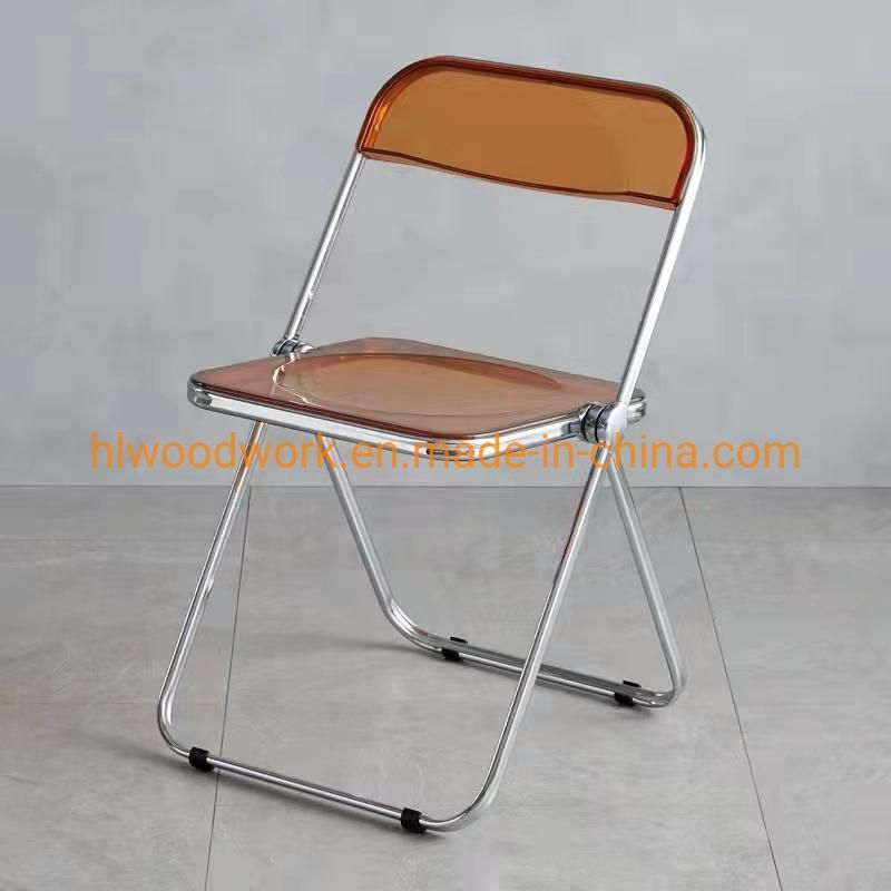 Modern Transparent Orange Folding Chair PC Plastic Dining Room Chair Chrome Frame Office Bar Dining Leisure Banquet Wedding Meeting Chair Plastic Dining Chair