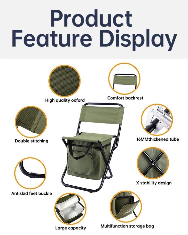 Outdoor Folding Chairs Fishing Portable Camping Stool Foldable Chair with Double Layer Oxford Fabric Cooler Bag for Fishing