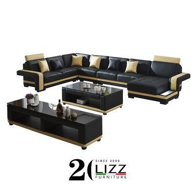 U Shape Modern Italy Sectional Top Grain Genuine Leather Leisure Sofa