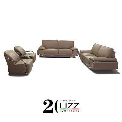 South Africa Hot Sale Nordic Modern Miami Home Furniture Leather Sofa Set with Metal Armrests