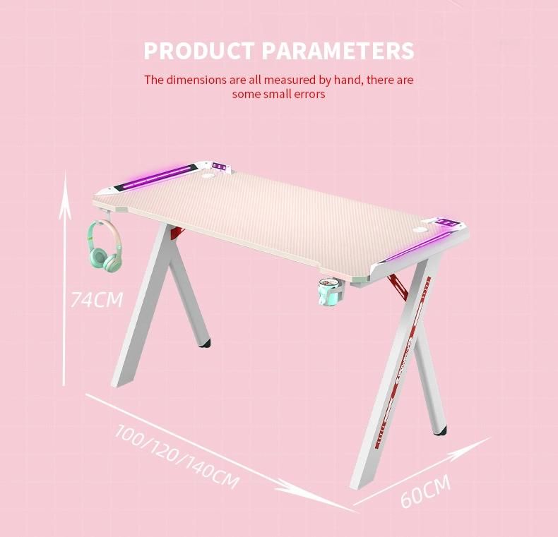 Elites Pink Girl Series Bedroom Modern RGB Light Computer Desk Gaming Desk for PC