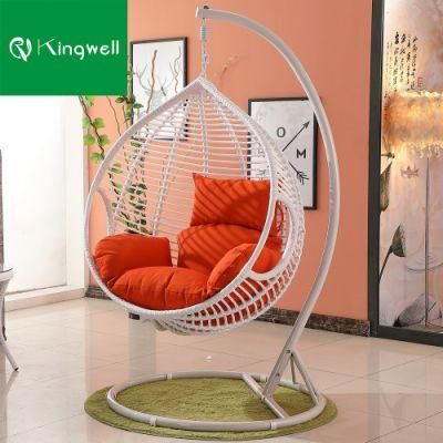 Outdoor Balcony Garden Modern Patio Furniture Round Rattan Swing Chair with Metal Stand