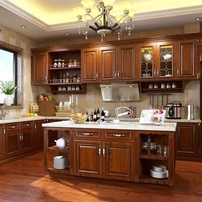 China Supplier Mahogany Solid Wood Cabinet Furniture Design European Style Modern Luxury Modular Kitchen Cabinets Set