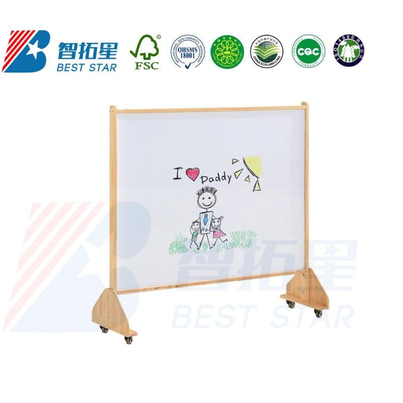 Kindergarten, Preschool, Day Care Center and Nursery School Multi-Function Double-Side Movable Wood Easel with Cabinet