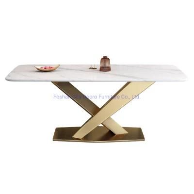 Classic Design Dining Table Gold Staibless Steel Marble Top