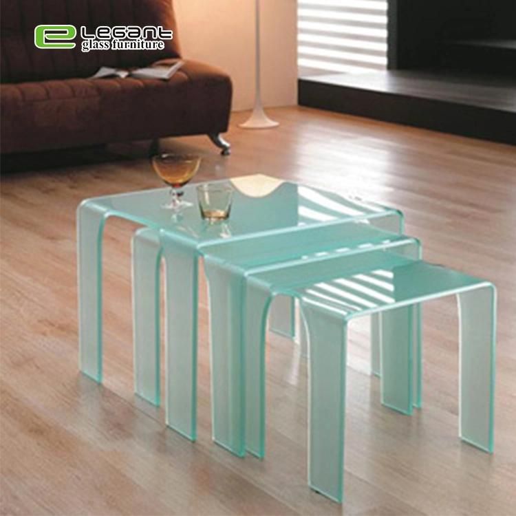 Sandblasting Glass Nesting Table Furniture